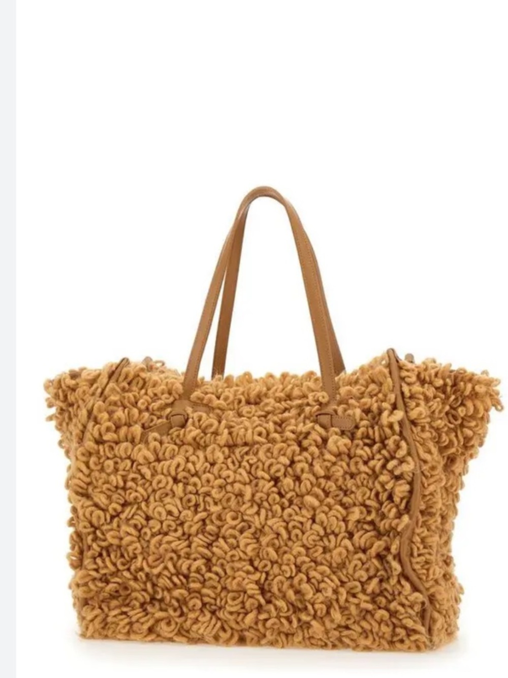 Gianni Chiarini Firenze Shearling Wool Leather Tote Bag Camel